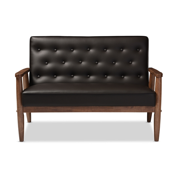 baxton studio Baxton Studio Sorrento Mid-century Retro Modern Brown Faux Leather Upholstered Wooden 2-seater Loveseat