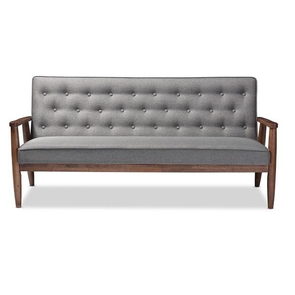 baxton studio Baxton Studio Sorrento Mid-century Retro Modern Grey Fabric Upholstered Wooden 3-seater Sofa