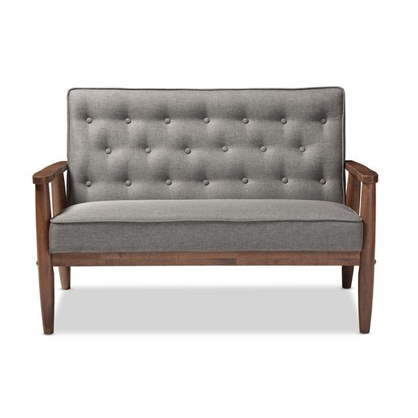 baxton studio Baxton Studio Sorrento Mid-century Retro Modern Grey Fabric Upholstered Wooden 2-seater Loveseat