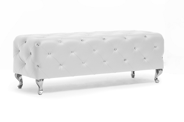 baxton studio Baxton Studio Stella Crystal Tufted White Modern Bench