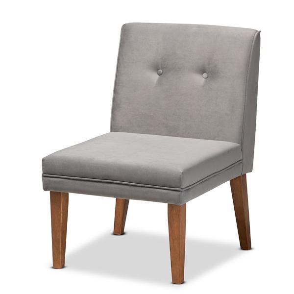 baxton studio Baxton Studio Stewart Mid-Century Modern Grey Velvet Upholstered and Walnut Brown Finished Wood Dining Chair