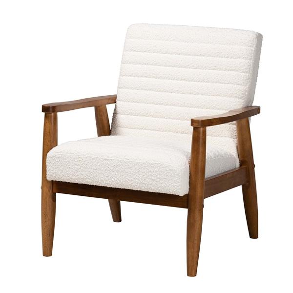 baxton studio Baxton Studio Stratton Mid-Century Modern Cream Boucle Fabric and Walnut Brown Finished Wood Armchair