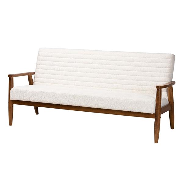 baxton studio Baxton Studio Stratton Mid-Century Modern Cream Boucle Fabric and Walnut Brown Finished Wood Sofa