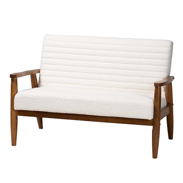 baxton studio Baxton Studio Stratton Mid-Century Modern Cream Boucle Fabric and Walnut Brown Finished Wood Loveseat