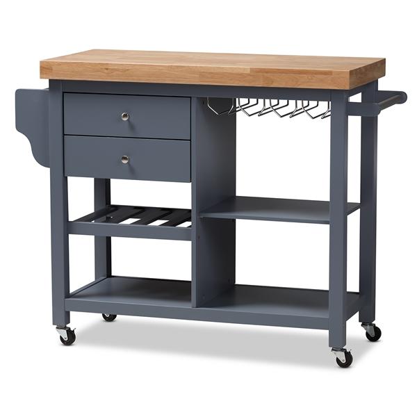 baxton studio Baxton Studio Sunderland Coastal and Farmhouse Grey Wood Kitchen Cart