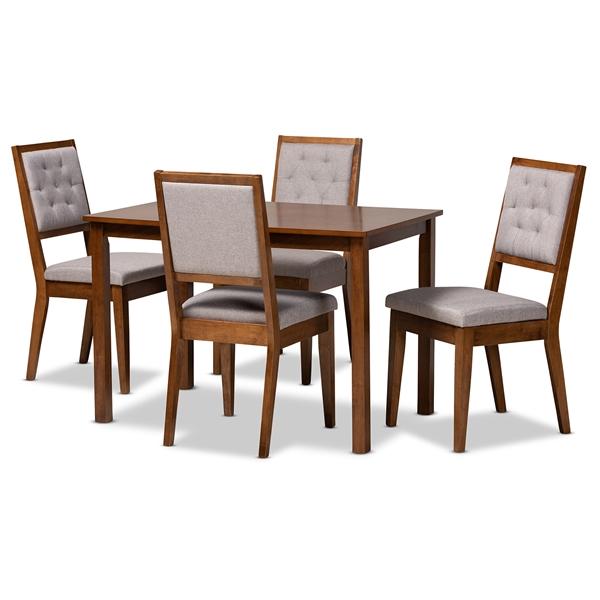 baxton studio Baxton Studio Suvi Modern and Contemporary Grey Fabric Upholstered and Walnut Brown Finished Wood 5-Piece Dining Set