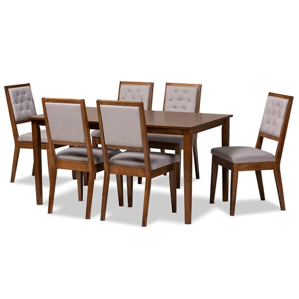 baxton studio Baxton Studio Suvi Modern and Contemporary Grey Fabric Upholstered and Walnut Brown Finished Wood 7-Piece Dining Set