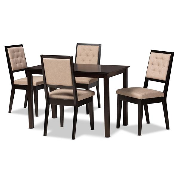 baxton studio Baxton Studio Suvi Modern and Contemporary Sand Fabric Upholstered and Dark Brown Finished Wood 5-Piece Dining Set
