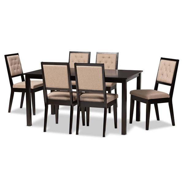 baxton studio Baxton Studio Suvi Modern and Contemporary Sand Fabric Upholstered and Dark Brown Finished Wood 7-Piece Dining Set