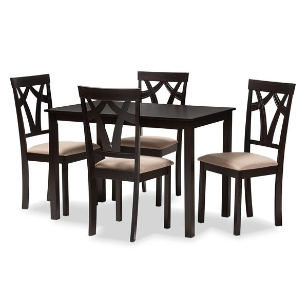 baxton studio Baxton Studio Sylvia Modern and Contemporary Espresso Brown Finished and Sand Fabric Upholstered 5-Piece Dining Set