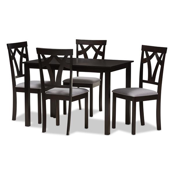 baxton studio Baxton Studio Sylvia Modern and Contemporary Grey Fabric Upholstered and Dark Brown Finished 5-Piece Dining Set