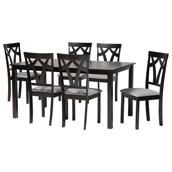baxton studio Baxton Studio Sylvia Modern Grey Fabric and Dark Brown Finished Wood 7-Piece Dining Set