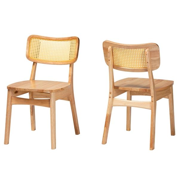 baxton studio Baxton Studio Tadeo Mid-Century Modern Oak Brown Finished Wood and Rattan 2-Piece Dining Chair Set
