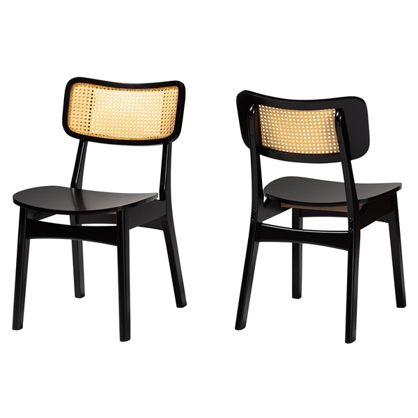 baxton studio Baxton Studio Tafari Mid-Century Modern Dark Brown Finished Wood and Rattan 2-Piece Dining Chair Set