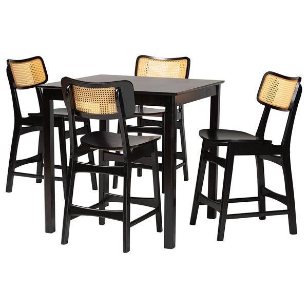 baxton studio Baxton Studio Tafari Mid-Century Modern Dark Brown Finished Wood and Rattan Pub Set
