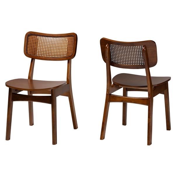baxton studio Baxton Studio Tafari Mid-Century Modern Walnut Brown Finished Wood and Rattan 2-Piece Dining Chair Set