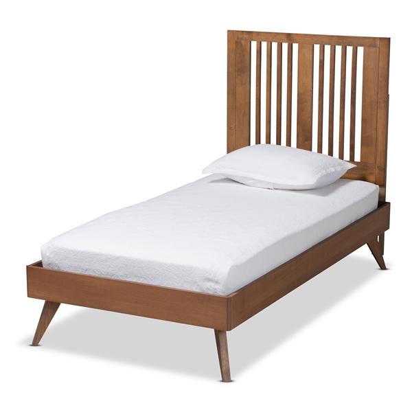 baxton studio Baxton Studio Takeo Mid-Century Modern Transitional Ash Walnut Finished Wood Twin Size Platform Bed