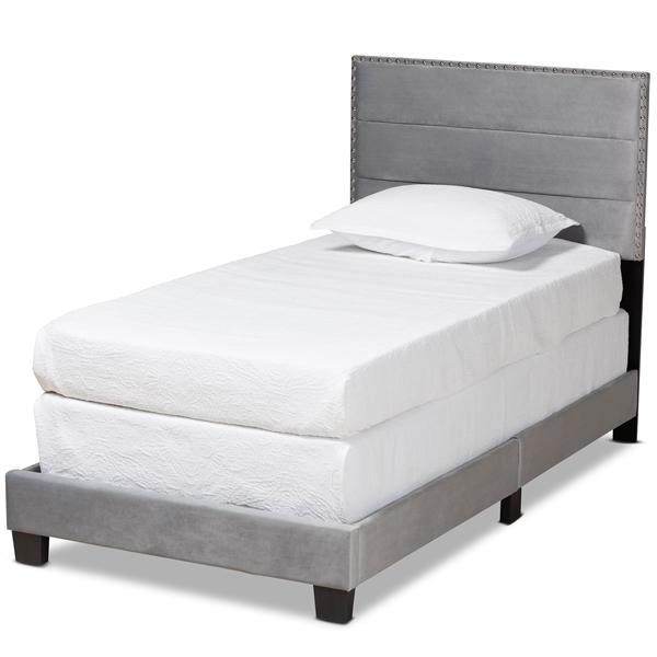baxton studio Baxton Studio Tamira Modern and Contemporary Glam Grey Velvet Fabric Upholstered Twin Size Panel Bed