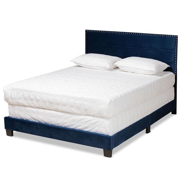 baxton studio Baxton Studio Tamira Modern and Contemporary Glam Navy Blue Velvet Fabric Upholstered Queen Size Panel Bed
