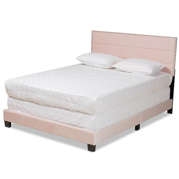 baxton studio Baxton Studio Tamira Modern and Contemporary Glam Light Pink Velvet Fabric Upholstered Full Size Panel Bed