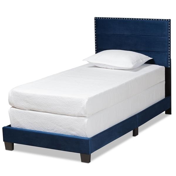 baxton studio Baxton Studio Tamira Modern and Contemporary Glam Navy Blue Velvet Fabric Upholstered Twin Size Panel Bed