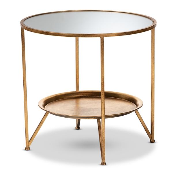 baxton studio Baxton Studio Tamsin Modern and Contemporary Antique Gold Finished Metal and Mirrored Glass Accent Table with Tray Shelf