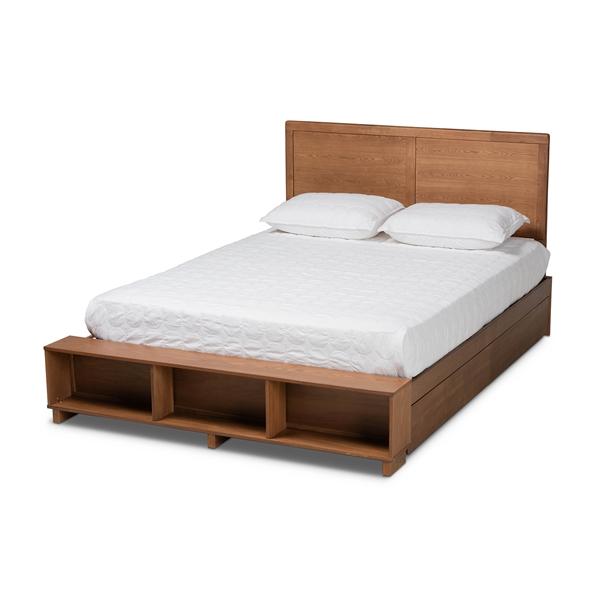 baxton studio Baxton Studio Tamsin Modern Transitional Ash Walnut Brown Finished Wood Queen Size 4-Drawer Platform Storage Bed with Built-In Shelves