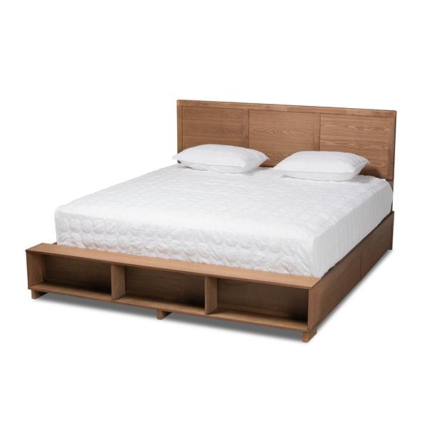 baxton studio Baxton Studio Tamsin Modern Transitional Ash Walnut Brown Finished Wood King Size 4-Drawer Platform Storage Bed with Built-In Shelves