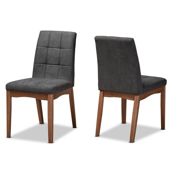 baxton studio Baxton Studio Tara Mid-Century Modern Transitional Dark Grey Fabric Upholstered and Walnut Brown Finished Wood 2-Piece Dining Chair Set