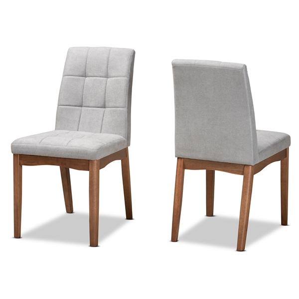 baxton studio Baxton Studio Tara Mid-Century Modern Transitional Light Grey Fabric Upholstered and Walnut Brown Finished Wood 2-Piece Dining Chair Set