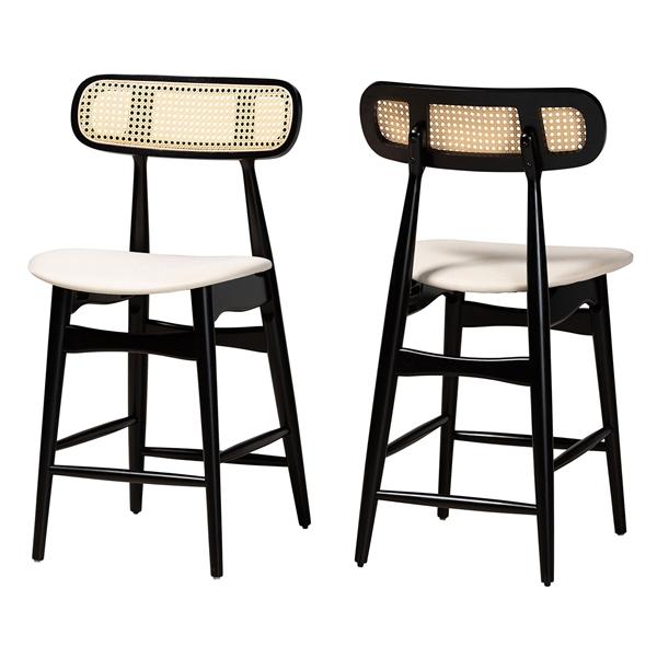 baxton studio Baxton Studio Tarana Mid-Century Modern Cream Fabric and Black Finished Wood 2-Piece Counter Stool Set