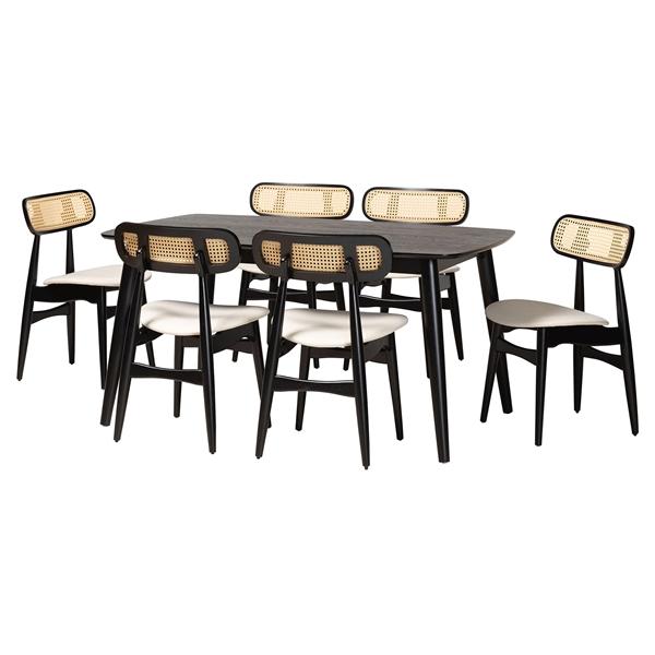 baxton studio Baxton Studio Tarana Mid-Century Modern Cream Fabric and Black Finished Wood 7-Piece Dining Set