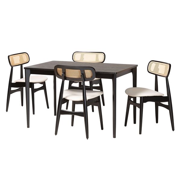baxton studio Baxton Studio Tarana Mid-Century Modern Cream Fabric and Black Finished Wood 5-Piece Dining Set