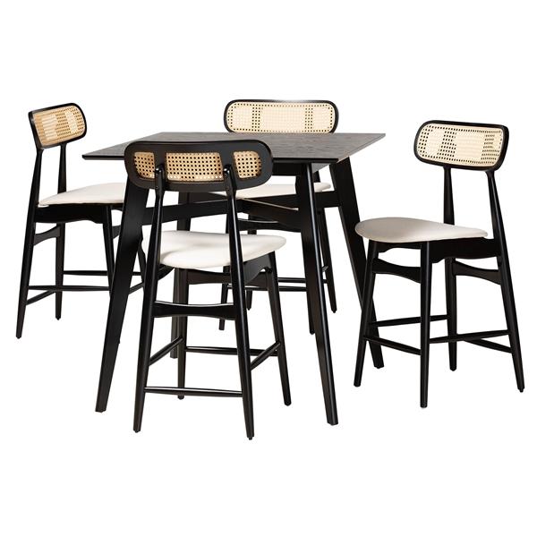 baxton studio Baxton Studio Tarana Mid-Century Modern Cream Fabric and Black Finished Wood 5-Piece Pub Set