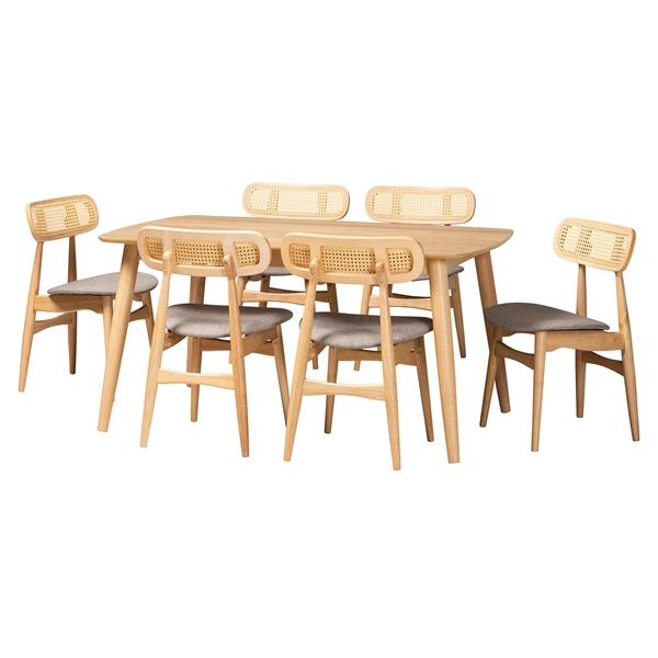 baxton studio Baxton Studio Tarana Mid-Century Modern Grey Fabric and Natural Oak Finished Wood 7-Piece Dining Set