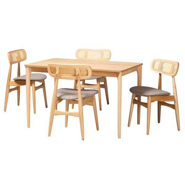 baxton studio Baxton Studio Tarana Mid-Century Modern Grey Fabric and Natural Oak Finished Wood 5-Piece Dining Set