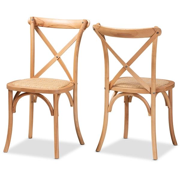 baxton studio Baxton Studio Tartan Mid-Century Modern Brown Woven Rattan and Wood 2-Piece Dining Chair Set