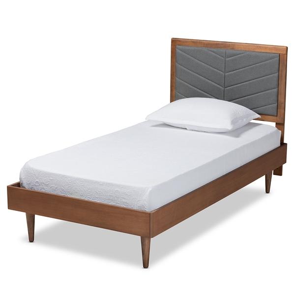 baxton studio Baxton Studio Tasha Mid-Century Modern Dark Grey Fabric Upholstered and Walnut brown Finished Wood Twin Size Platform Bed