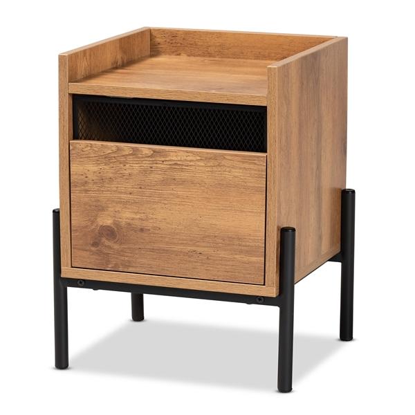 baxton studio Baxton Studio Tasman Modern and Contemporary Industrial Natural Brown Finished Wood and Black Metal End Table
