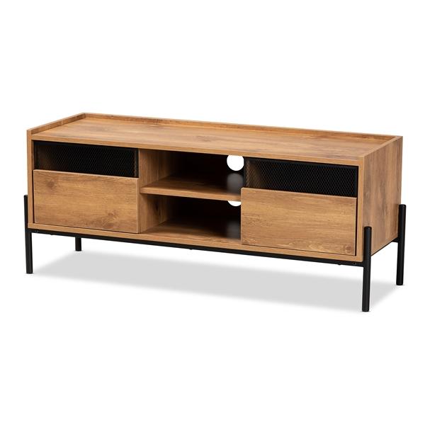 baxton studio Baxton Studio Tasman Modern and Contemporary Industrial Natural Brown Finished Wood and Black Metal 2-Door TV Stand