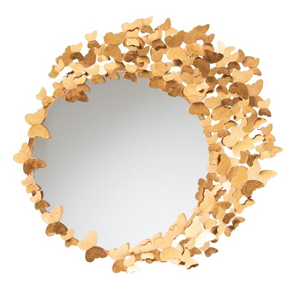 baxton studio Baxton Studio Tauriel Modern Glam and Luxe Antique Goldleaf Metal Butterfly Accent Wall Mirror