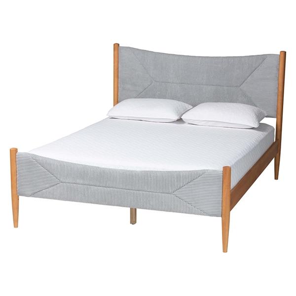 baxton studio Baxton Studio Taylin Mid-Century Grey Corduroy and Oak Brown Wood Queen Bed