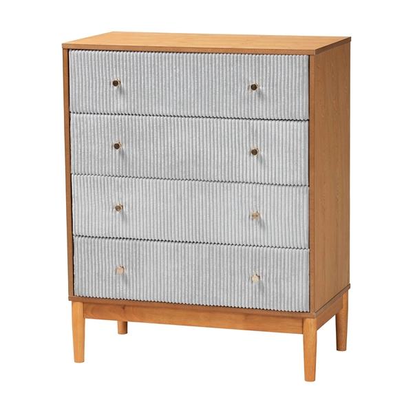 baxton studio Baxton Studio Taylin Mid-Century Grey Corduroy and Oak Brown Wood 4-Drawer Chest