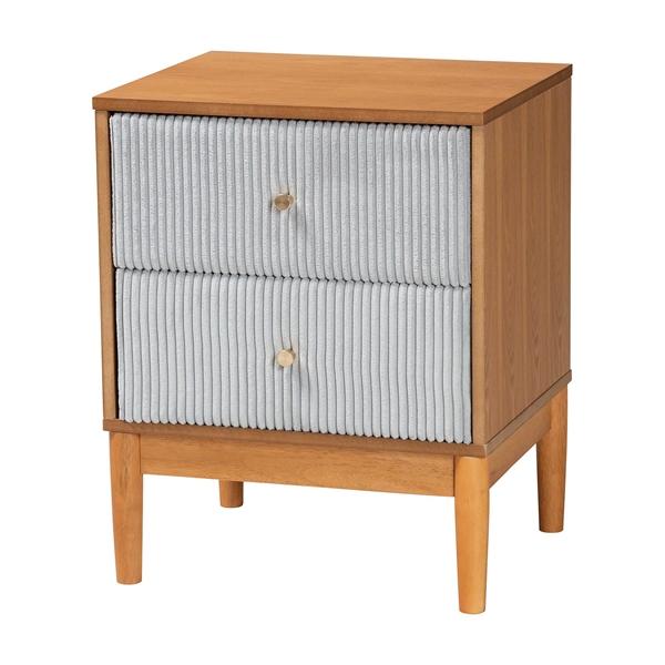 baxton studio Baxton Studio Taylin Mid-Century Grey Corduroy and Oak Brown Wood 2-Drawer Nightstand