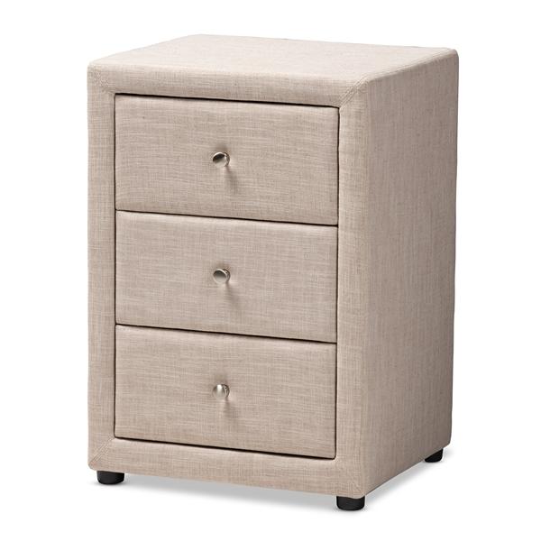 baxton studio Baxton Studio Tessa Modern and Contemporary Beige Fabric Upholstered 3-Drawer Nightstand