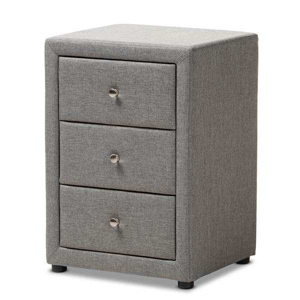 baxton studio Baxton Studio Tessa Modern and Contemporary Grey Fabric Upholstered 3-Drawer Nightstand