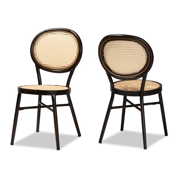 baxton studio Baxton Studio Thalia Mid-Century Modern Dark Brown Finished Metal and Synthetic Rattan 2-Piece Outdoor Dining Chair Set