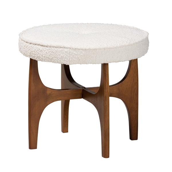 baxton studio Baxton Studio Theo Japandi Cream Boucle Fabric and Walnut Brown Finished Rubberwood Ottoman Footstool