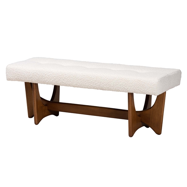 baxton studio Baxton Studio Theo Japandi Cream Boucle Fabric and Walnut Brown Finished Wood Bench