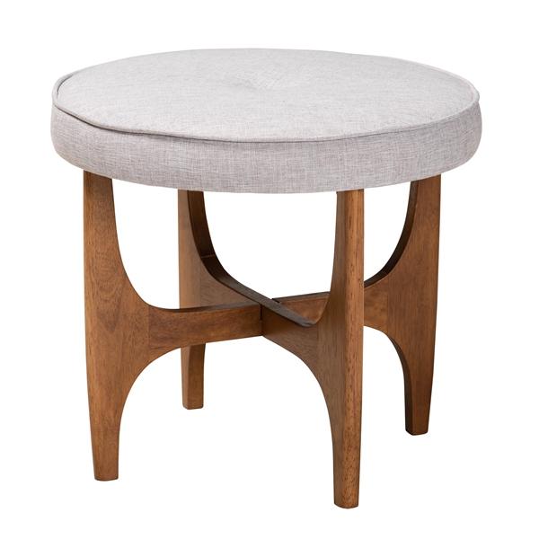 baxton studio Baxton Studio Theo Japandi Greyish Beige Fabric and Walnut Brown Finished Wood Ottoman Footstool